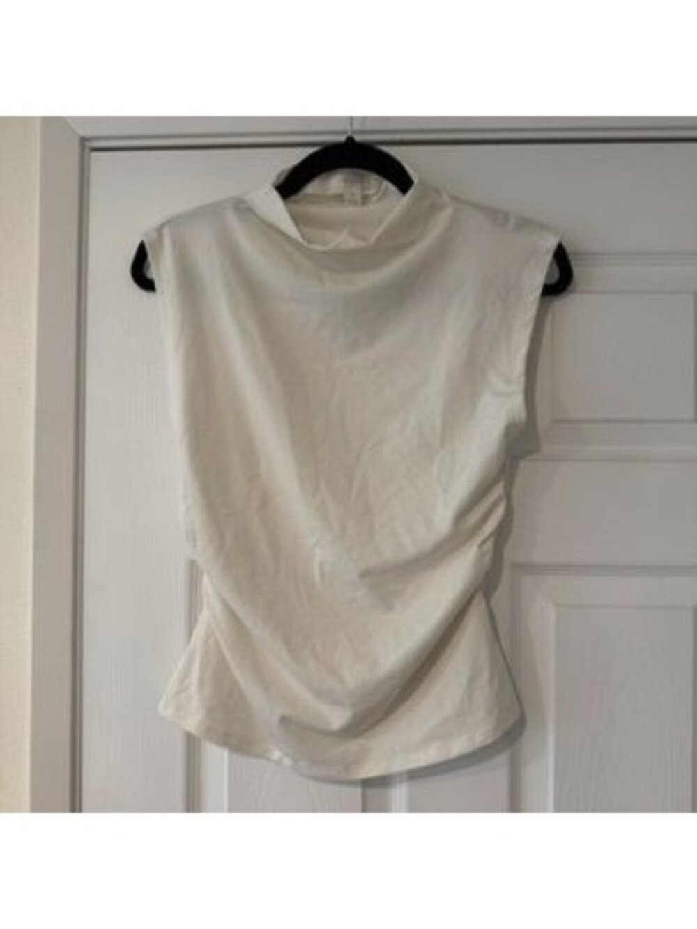 Ivory White Sleeveless Ruched Mock Neck Top Size Small